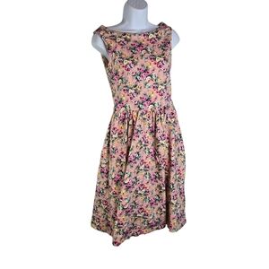 Lindy Bop Pink Floral Sleeveless Pinup Retro Cottagecore Coquette Dress Vlv
